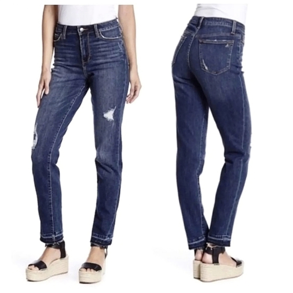 Sam Edelman Mary Jane Distressed Hoh Rise Straight Jean in Dark Wash Size 26